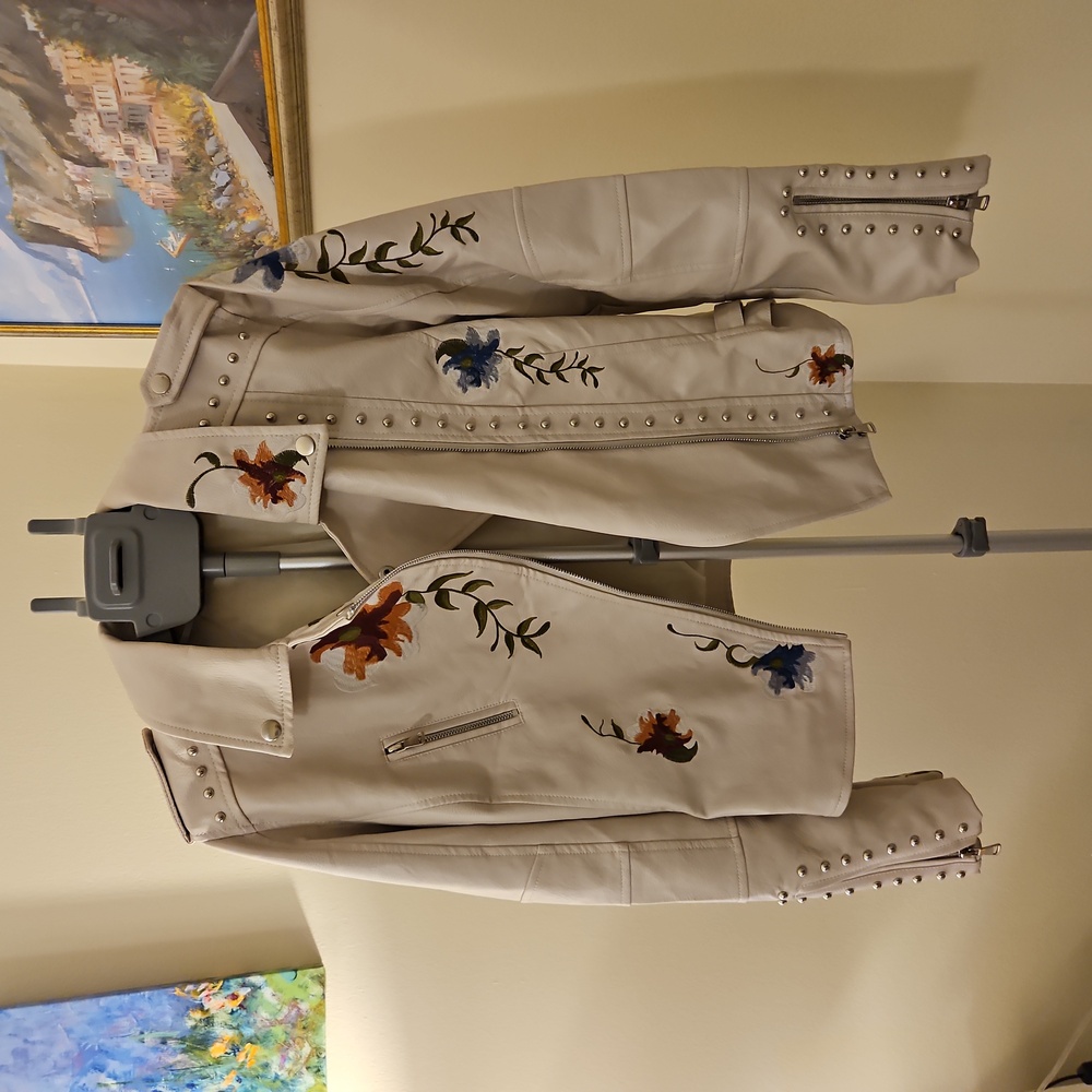 Faux leather embroidered Moto Jacket